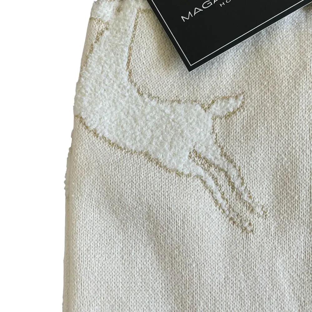 Magaschoni CHRISTMAS Reindeer Knit Holiday Throw 50x60 Holiday Cream & Gold New